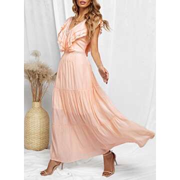 Bdcoco Women's V Neck Floral Lace Wedding Dress Short Sleeve Bridesmaid Evening Party Maxi Dress