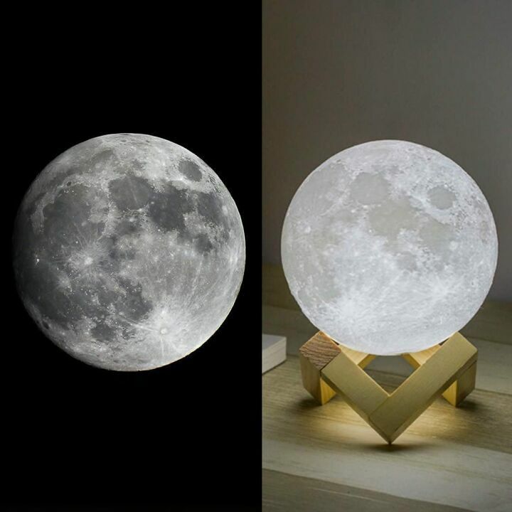 Mydethun 3D Moon Lamp with Wooden Base & Touch Control