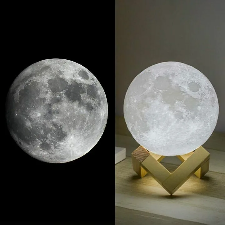 Mydethun 3D Moon Lamp with Wooden Base & Touch Control