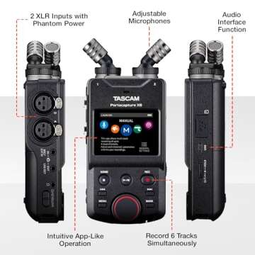 TASCAM Portacapture X6 32-bit Float Portable Audio Recorder, Field Recorder for Video, Music, Podcast, Voice, Podcasting