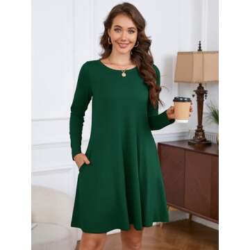 KORSIS Women Long Sleeve Tops T-Shirt Dress with Pockets - Chic Casual A-Line Dress for All Occasion...