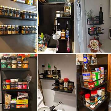 FYCBJVW 2 Pack Magnetic shelf with 4 hooks,magnetic spice rack for refrigerator,Storage Organizer For Fridge,Spice Shelf for Kitchen (Black, 2 Pack With Hooks)