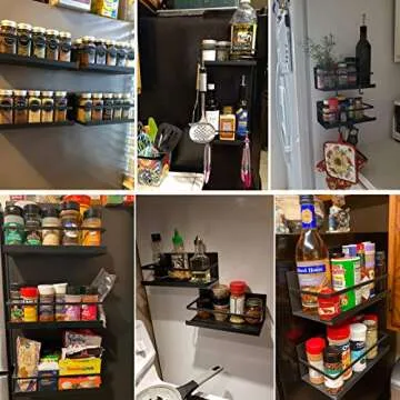 FYCBJVW 2 Pack Magnetic shelf with 4 hooks,magnetic spice rack for refrigerator,Storage Organizer For Fridge,Spice Shelf for Kitchen (Black, 2 Pack With Hooks)