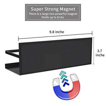 FYCBJVW 2 Pack Magnetic shelf with 4 hooks,magnetic spice rack for refrigerator,Storage Organizer For Fridge,Spice Shelf for Kitchen (Black, 2 Pack With Hooks)