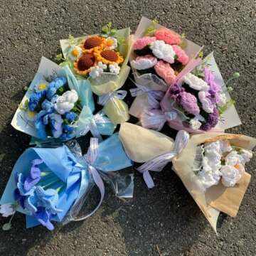 Handmade Crochet Flowers Bouquet for Mother's Day Gifts