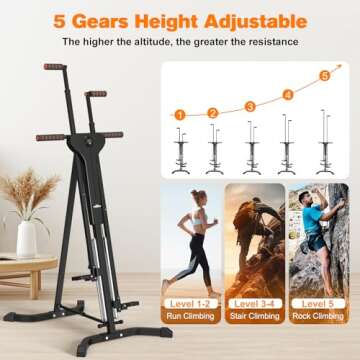 Vertical Climber Exercise Machine for Home Gym with 4 Metal Guide Rails Folding Exercise Climber Cardio Workout Machine 5-Level Heights Stair Stepper Newer Version, Easy to Assemble