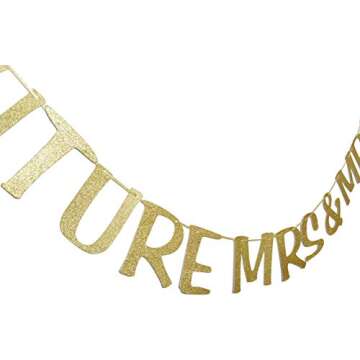 Future Mrs & Mrs Banner Gold Glitter Photo Booth Props for Lesbian Bridal Shower Engagement Wedding Bachelorette Party Decor