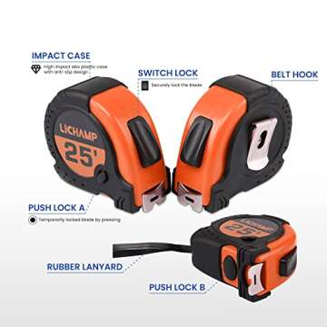 LICHAMP Tape Measure 25 ft, 6 Pack Bulk Easy Read Measuring Tape Retractable with Fractions 1/8, Multipack Measurement Tape 25-Foot by 1-Inch, C6OG