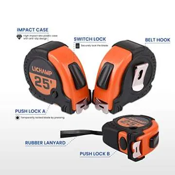 LICHAMP Tape Measure 25 ft, 6 Pack Bulk Easy Read Measuring Tape Retractable with Fractions 1/8, Multipack Measurement Tape 25-Foot by 1-Inch, C6OG