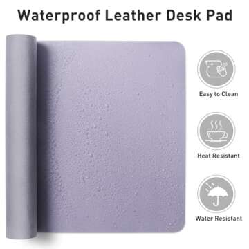 Leather Desk Pad Protector, Mouse Pad, Office Desk Mat, Non-Slip PU Leather Desk Blotter, Laptop Desk Pad, Waterproof Desk Writing Pad for Office and Home (48"x17", Lavender)