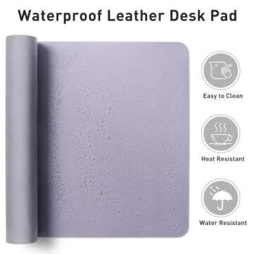 Leather Desk Pad Protector, Mouse Pad, Office Desk Mat, Non-Slip PU Leather Desk Blotter, Laptop Desk Pad, Waterproof Desk Writing Pad for Office and Home (48"x17", Lavender)