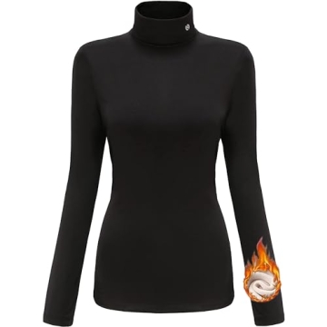 SSLR Black Turtleneck Women's Thermal Shirt - Fleece Lined, Slim Fit, Winter Essential