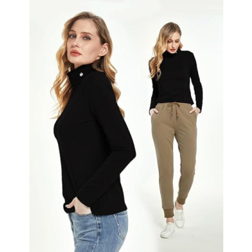 SSLR Black Thermal Turtleneck Women Fleece Lined Slim Fit