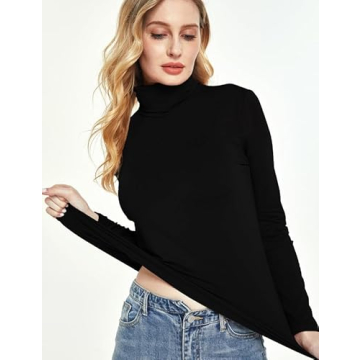 SSLR Black Thermal Turtleneck Women Fleece Lined Slim Fit