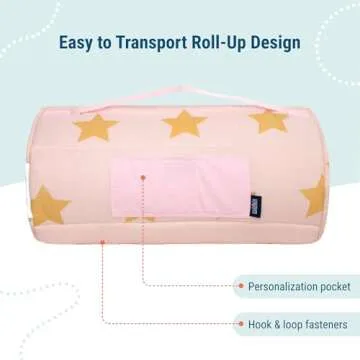 Wildkin Original Nap Mat with Reusable Pillow for Boys & Girls, Perfect for Elementary Daycare Sleepovers, Features Hook & Loop Fastener, Cotton Blend Materials Nap Mat for Kids (Pink and Gold Stars)