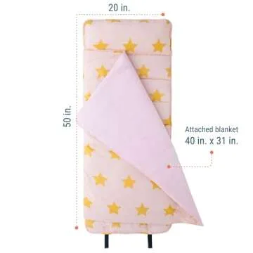 Wildkin Original Nap Mat with Reusable Pillow for Boys & Girls, Perfect for Elementary Daycare Sleepovers, Features Hook & Loop Fastener, Cotton Blend Materials Nap Mat for Kids (Pink and Gold Stars)