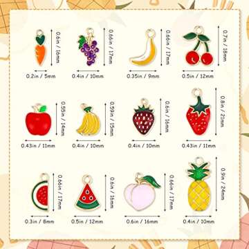 JIALEEY 60PCS Fruits Charm Assorted Gold Plated Enamel Mixed Apple Banana Pineapple Strawberry Grape...