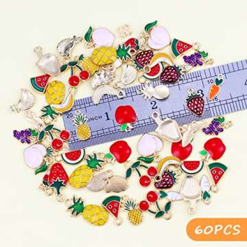 JIALEEY 60PCS Fruits Charm Assorted Gold Plated Enamel Mixed Apple Banana Pineapple Strawberry Grape Peach Charm Pendant DIY for Necklace Bracelet Earring Jewelry Making