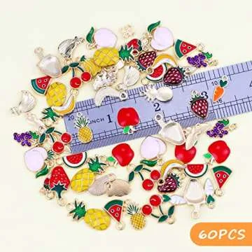 JIALEEY 60PCS Fruits Charm Assorted Gold Plated Enamel Mixed Apple Banana Pineapple Strawberry Grape Peach Charm Pendant DIY for Necklace Bracelet Earring Jewelry Making
