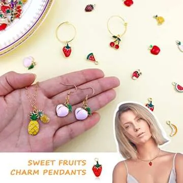 JIALEEY 60PCS Fruits Charm Assorted Gold Plated Enamel Mixed Apple Banana Pineapple Strawberry Grape Peach Charm Pendant DIY for Necklace Bracelet Earring Jewelry Making
