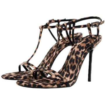 YIYA Women's Leopard Open Toe Ankle Strappy High Heels – Sexy Party Sandals