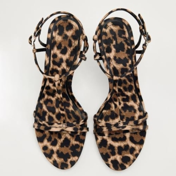 YIYA Women's Leopard Open Toe Ankle Strappy Heels