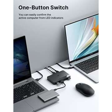 USB 3.0 Switch, JSAUX USB Switcher Selector 2 Computers Sharing 4 USB Devices KVM Switch Hub Adapter for Keyboard Mouse Printer Scanner U-Disk, Hard Drives, Compatible with Mac/Windows/Linux