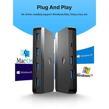 USB 3.0 Switch, JSAUX USB Switcher Selector 2 Computers Sharing 4 USB Devices KVM Switch Hub Adapter for Keyboard Mouse Printer Scanner U-Disk, Hard Drives, Compatible with Mac/Windows/Linux