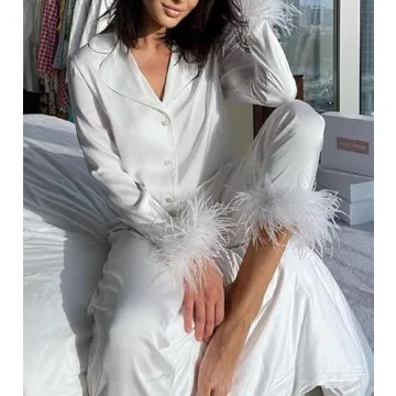 NUFIWI Feather Trim Sleepwear Set Cozy Stylish Nightwear
