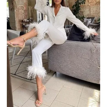 NUFIWI Feather Trim Sleepwear Set Cozy Stylish Nightwear