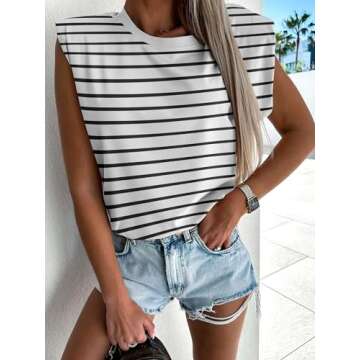 ANRABESS Women's Tank Tops Casual Sleeveless Oversized Loose Fit Summer Shirts Outfits Black Stripes...
