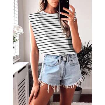 ANRABESS Women's Tank Tops Casual Sleeveless Oversized Loose Fit Summer Shirts Outfits Black Stripes XL