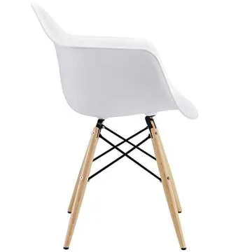 Modway Pyramid Mid-Century Modern Kitchen and Dining Room Arm Chair with Natural Wood Legs in White