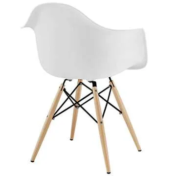 Modway Pyramid Mid-Century Modern Kitchen and Dining Room Arm Chair with Natural Wood Legs in White