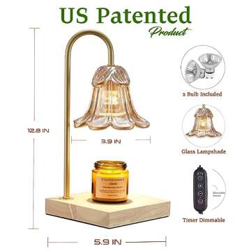 keymit Candle Warmer Lamp with Timer for Jar Candles, Glass Gold Modern Electric Dimmable Wax Melter Lamps, Flower Lampshade Cute Soy Candle Home Decor Mothers Gifts