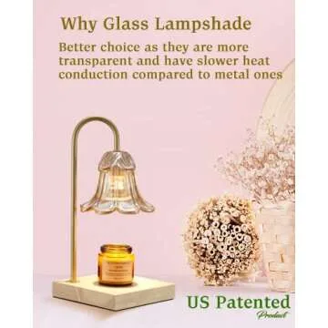 keymit Candle Warmer Lamp with Timer for Jar Candles, Glass Gold Modern Electric Dimmable Wax Melter Lamps, Flower Lampshade Cute Soy Candle Home Decor Mothers Gifts