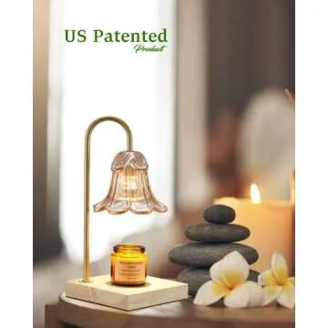 keymit Candle Warmer Lamp with Timer for Jar Candles, Glass Gold Modern Electric Dimmable Wax Melter Lamps, Flower Lampshade Cute Soy Candle Home Decor Mothers Gifts