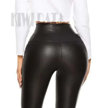KIWI RATA Black Faux Leather Leggings for Women High Waisted Butt Lifting Stretchy PU Pants Sexy Tights