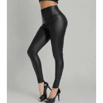 KIWI RATA Black Faux Leather Leggings for Women High Waisted Butt Lifting Stretchy PU Pants Sexy Tights