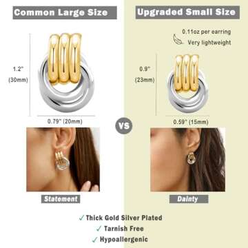 NIXMAX Chunky Small Knot Earrings Two Tone Geometric Earrings for Women Dainty 14K Gold and Silver Plated Dangle Drop Earrings Hypoallergenic Lightweight Fashion Trendy Jewelry (Double,Mixed Metal)