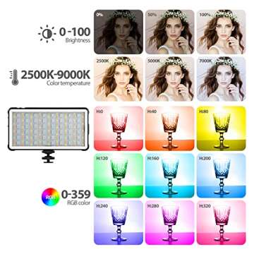 ENEGON RGB Video Light, Built-in 4000mAh Rechargeable Battery LED Camera Light Full Color 24 Common ...