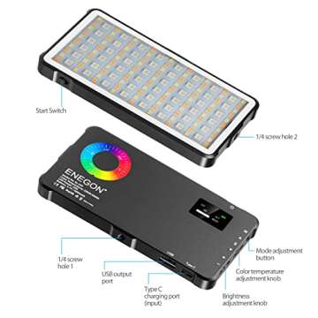 ENEGON RGB Video Light, Built-in 4000mAh Rechargeable Battery LED Camera Light Full Color 24 Common Light Effects, CRI≥95 2500-9000K LED Video Light Panel with Power Bank Function.
