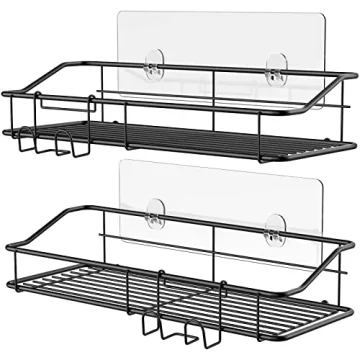 Nieifi Shower Caddy Shelf - Rustproof Stainless Steel Storage with Hooks, 2-Pack Black