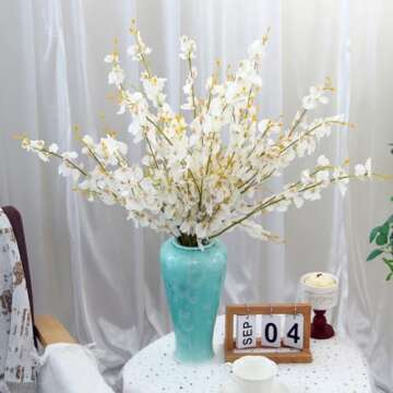 Wootkey 38" White Orchid Silk Flowers for Home & Wedding