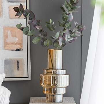 A&B Home Amber Cylindric Glass Vase - Geometrical Decorative Vase, Tabletop Home Decor, Bedroom Living Room Accent Piece Entryway Console Table Sideboard Flower Vase, 8" x 8" x 14"