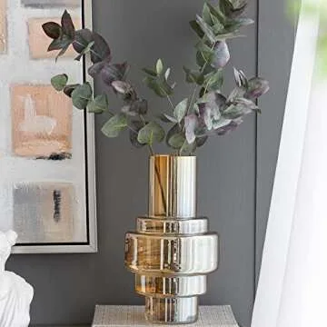 A&B Home Amber Cylindric Glass Vase - Geometrical Decorative Vase, Tabletop Home Decor, Bedroom Living Room Accent Piece Entryway Console Table Sideboard Flower Vase, 8" x 8" x 14"