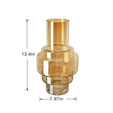 A&B Home Amber Cylindric Glass Vase - Geometrical Decorative Vase, Tabletop Home Decor, Bedroom Living Room Accent Piece Entryway Console Table Sideboard Flower Vase, 8" x 8" x 14"