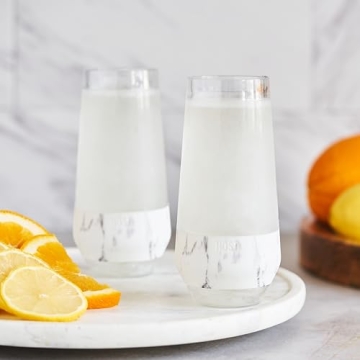 Host Champagne Freeze Stemless Chilling Wine Glasses, 9oz Set of 2, Freezer Cooling Cups, Insulated Flute Gifts for Women, For Mimosas, Prosecco and Bubbly, Marble