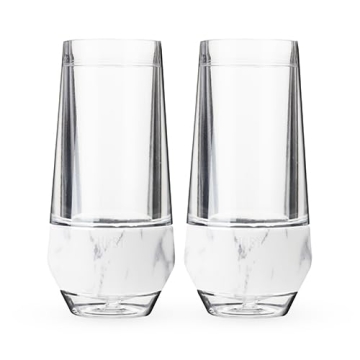 Host Champagne Freeze Stemless Chilling Wine Glasses, 9oz Set of 2, Freezer Cooling Cups, Insulated Flute Gifts for Women, For Mimosas, Prosecco and Bubbly, Marble