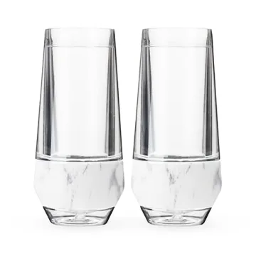 Host Champagne Freeze Stemless Chilling Wine Glasses, 9oz Set of 2, Freezer Cooling Cups, Insulated Flute Gifts for Women, For Mimosas, Prosecco and Bubbly, Marble